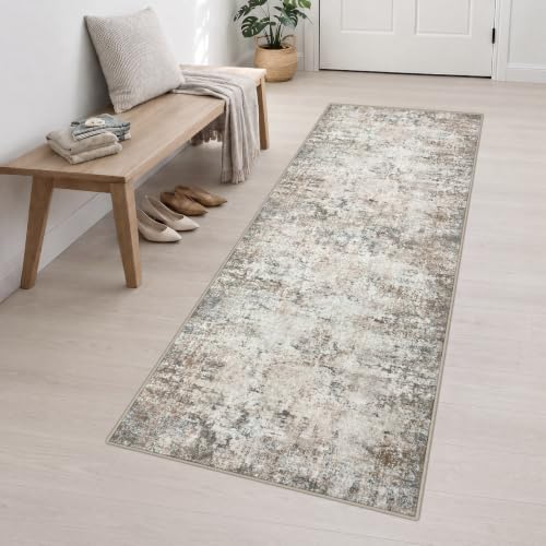 3x10 Washable Runner Rug：Modern Abstract Kitchen Soft Carpet Brown - Image 3