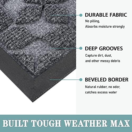 Bulijojo Sturdy Front Entrance Doormats,Durable Heavy Duty Welcome Mat,Thick Absorbent Natural Rubber Non Slip Mat,Easy Clean Entryway Mat 17"x30" Geometric Grey - Image 3