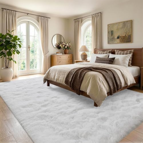 Noahas 4'x5'3'' White Fluffy Soft Area Rug Non-Slip for Bedroom Living Room - Image 3