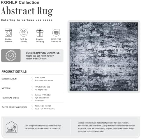 Area Rug Living Room: 6x6 Modern Washable Indoor Carpet Black - Image 2