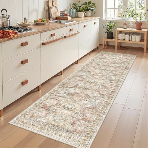 Rug Runners for Hallways Non Slip - 2x8 Runner Rug for Bedroom, Washable Runner with Rubber Backing, Soft Low-Pile Carpet for Kitchen, Laundry, Bathroom (2'x8', Brown/Pink) - Image 4