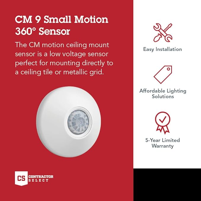 SensorSwitch Ceiling Motion Sensor, PDT Passive Dual Technology Passive Infrared PIR and Microphonics Occupancy Sensor, 360° Small Motion Detection, Indoor Use, Line Voltage, Standard Range