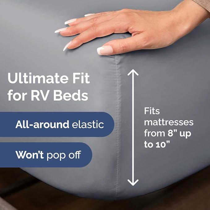 RV Short Queen Sheet Set 60 X 75 - 4 Piece RV Short Queen Bed Sheets - Soft, Breathable & Cooling - Designed for Bunks, Trailers & Campers - Fits 8” to 12" Mattress - Hotel Luxury Bedding - Steel Blue