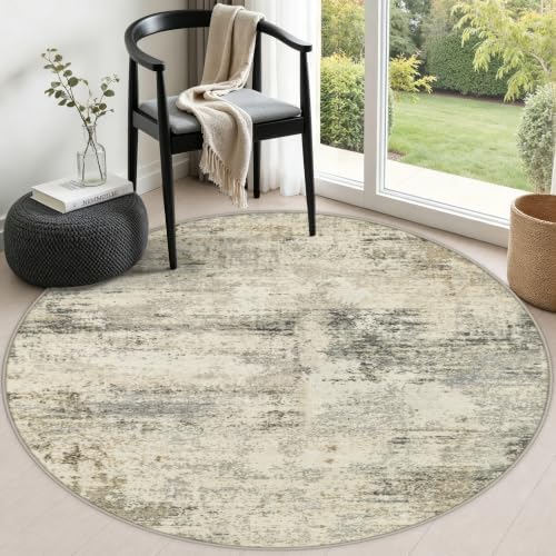 Round Area Rug Living Room: 4 ft Modern Washable Indoor Carpet by FXRHLP
