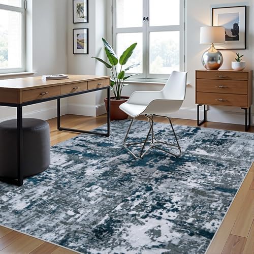5x7 Area Rugs for Living Room Washable Bedroom Dining Room Navy Grey - Image 3
