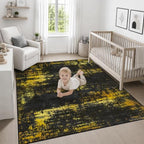 Area Rug Living Room: 8x8 Modern Washable Soft Carpet Black Gold - Image 5