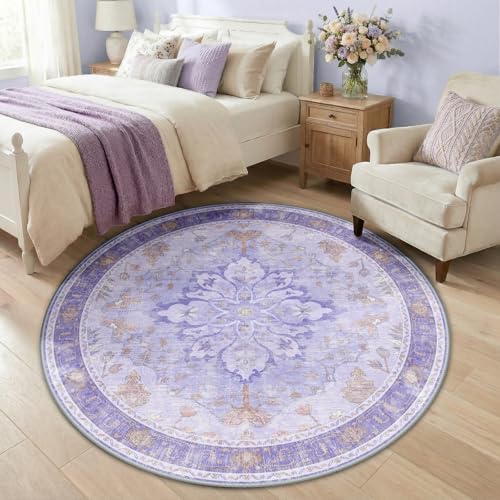 RELEANY Washable Area Rug, Round 5ft, Purple - Image 2