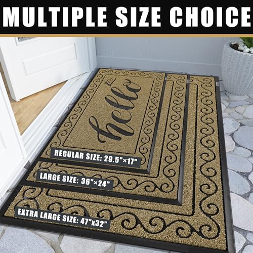 Yimobra Welcome Mats for Front Door 36x24, Heavy Duty Waterproof Outdoor Door Mat Outside Entrance, Non-Slip Low Profile Indoor Entryway Mat for Garage Patio, Beige Brown - Image 5