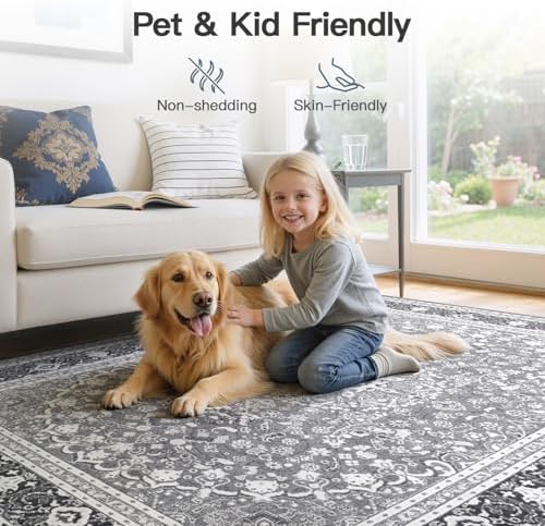 8x10 Area Rugs for Living Room, Washable Non-Slip Rug, Oriental Light Grey - Image 5