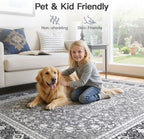 8x10 Area Rugs for Living Room, Washable Non-Slip Rug, Oriental Light Grey - Image 5