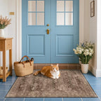 Brown Boho Washable 3x6 Entryway Runner Rug, Indoor Hallway Kitchen Floor Rug, Non-Slip Stain & Fade Resistant, Vintage Dark Neutral Floral Decor - Image 3