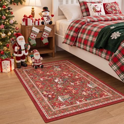 2x3 Christmas Rug,Small Washable Entryway Rug Non Slip,Red - Image 4