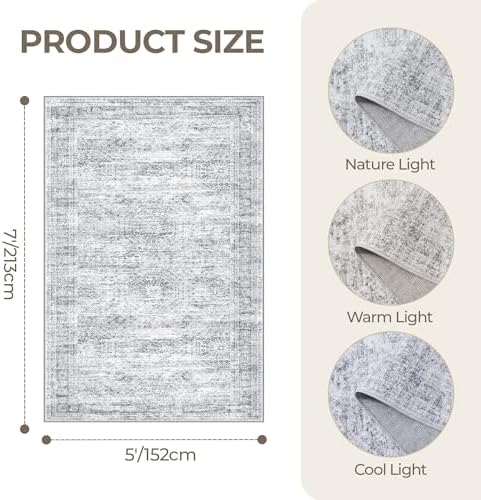 5x7 Area Rugs for Living Room,Large Washable Rug,Grey - Image 2