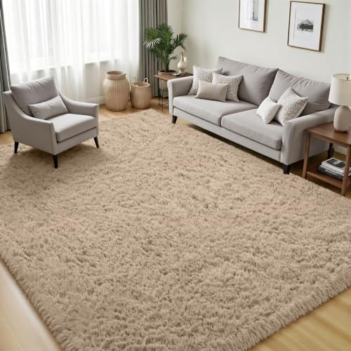 PLHXFR 5x7 Area Rugs Living Room: Fluffy Bedroom Rug Shag Carpet Camel - Image 3