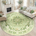 RELEANY Washable Area Rug, Round 8ft, Green/Yellow by RELEANY