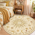 Vacuum-Friendly, Round 6ft Washable Area Rug, Beige Camel Brown - Image 2