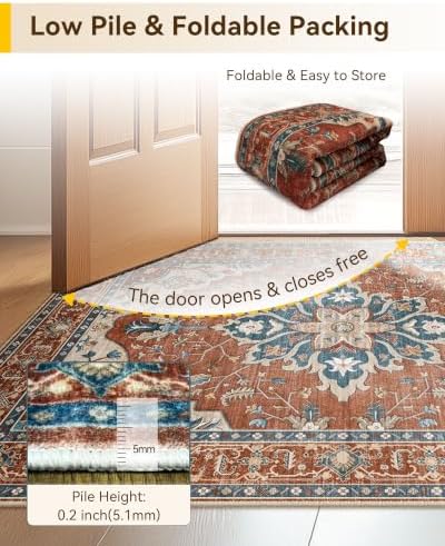 RELEANY Washable Area Rug, Runner 2'6"x10', Red/Orange/Blue/Brown - Image 6