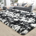 5x7 Tie-Dyed Black and White Fluffy Area Rug Non-Slip for Living Room - Image 3