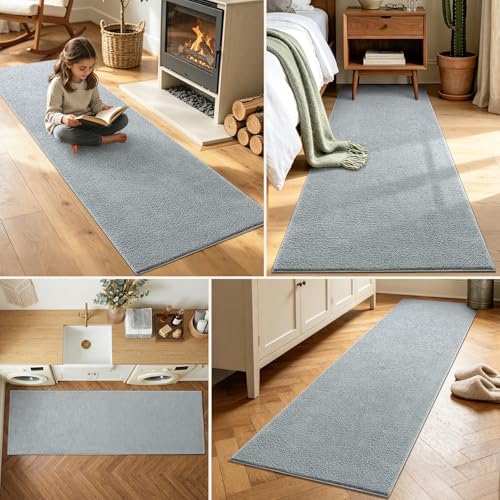 2x8 Light Grey Solid Runner Rug Washable Non-Slip for Kitchen Hallway - Image 3