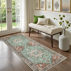 Hallway Runner Rug: 2.6x8 Kitchen Rugs for Living Room Brown Green - Image 2