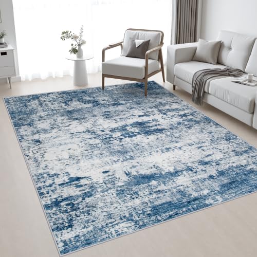 5x7 Area Rug Living Room: Modern Washable Indoor Soft Carpet Blue by FXRHLP