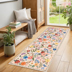 PLHXFR 2.6x8 Washable Runner Rug：Floral Indoor Kitchen Soft Carpet Beige - Image 3