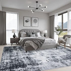 8x10 Area Rug Living Room Rug: Washable Modern Abstract Soft Thin Rug Indoor Floor No Slip Stain Resistant Carpet for Bedroom Dining Room Farmhouse Nursery Home Office - Dark Black - Image 3