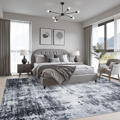 Area Rug Living Room: 4x6 Modern Washable Soft Carpet Dark Black - Image 3