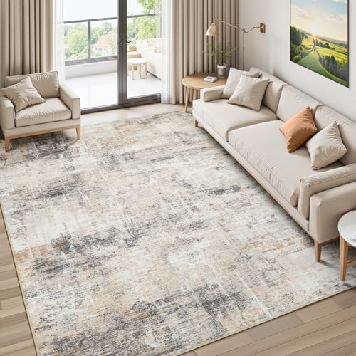 6x9 Area Rug for Living Room, Abstract Washable Non-Slip Carpet, Gold by Lofus