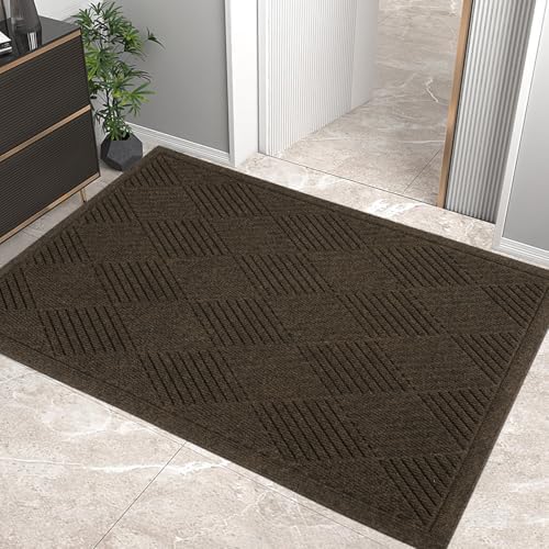 HIYARD Sturdy Front Door Mat, Absorbent Muddy Dirt Resist Welcome Door Mats Outdoor Indoor, Stain and Fade Resistant, Non-Slip Rubber Backing Low Profile Doormat for Entryway, 36×24, Brown by HIYARD