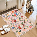 PLHXFR 2x3 Small Entryway Rug: Floral Washable Indoor Soft Carpet Beige - Image 2