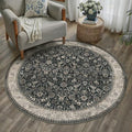 HUGEAR 4ft Round Black Beige Vintage Floral Washable Rug for Living Room by HUGEAR
