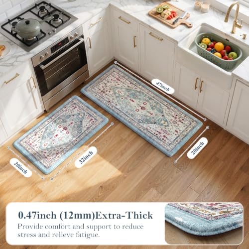 Collive Kitchen Mats Cushioned Anti Fatigue, 20"x47"+20"x32" Aque/Multi - Image 2