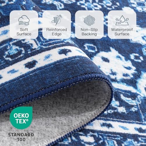 5x7 Area Rugs for Living Room, Washable Non-Slip Rug, Oriental Dark Blue - Image 5