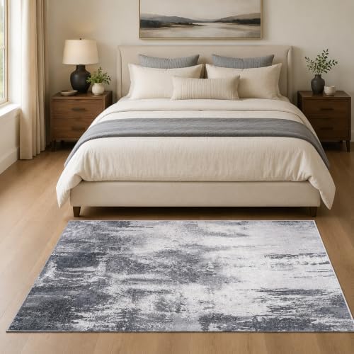 Area Rug 4x6 Dark Grey Rug Washable Boho Rugs Non Slip Low Pile Abstract Small Carpet for Entryway, Bedroom, Kitchen, Classroom, Kids Room, Office, Dorm, Dining Room - Image 2