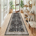 3x8 Hallway Runner Rug Washable Non-Slip – Boho Floral Soft Wide Carpet Runner for Kitchen Entryway Bathroom Bedroom – Low-Pile Thin Floor Mat with Rubber Backing (Black,3x8) by BYYVOORugsforYourHome