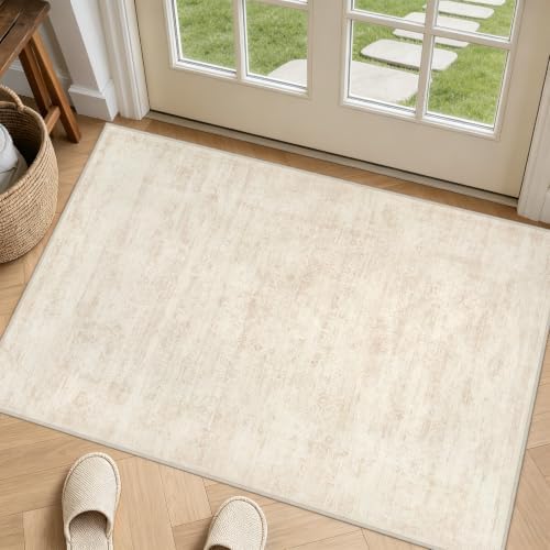 Washable Area Rugs 2x5: Living Room Bedroom Carpet Retro Beige by Luxturiy