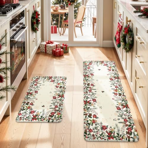 KIMODE Christmas Decor Kitchen Mats Cushioned Anti Fatigue,Beige Decoration - Image 2