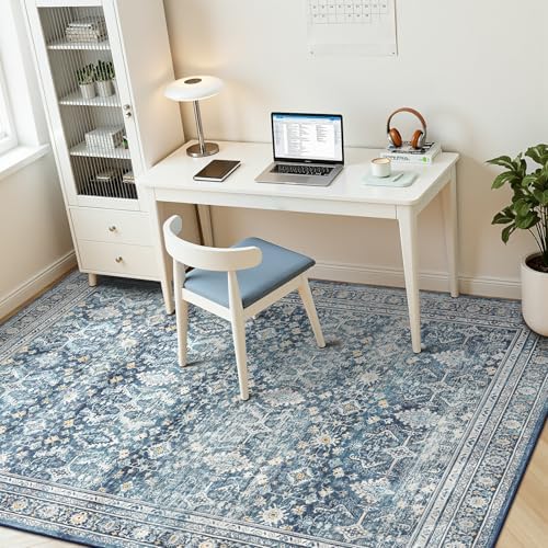 5x7 Area Rugs for Living Room Bedroom, Blue Washable Non-Slip Carpet - Image 3