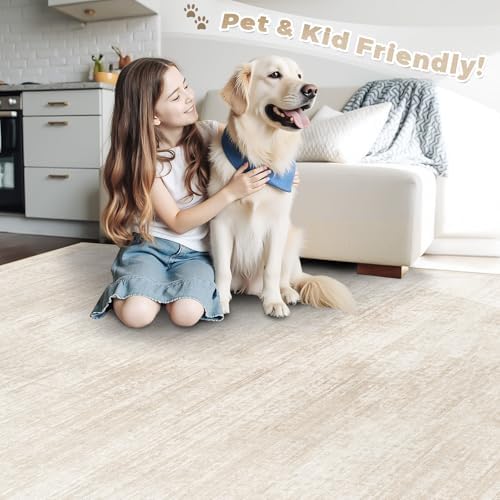 pmtsns Area Rugs 9x12 for Living Room: Washable Rug Modern Abstract Neutral Soft Non-Slip Low-Pile Indoor Large Carpet for Bedroom Dining Room Playroom Home Office (Beige, 9'x12') - Image 5