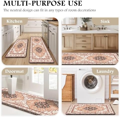 Boho Kitchen Mats for Floor 2PC Anti Fatigue Kitchen Rugs, Orange - Image 6
