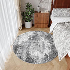 Round Area Rugs 4ft Washable Grey Circle Rug for Entryway Kitchen, Non Slip Soft Low Pile Stain Resistant, Boho Circular Carpet for Living Room Bedroom Dorm Dining Room Table, Abstract Gray - Image 4