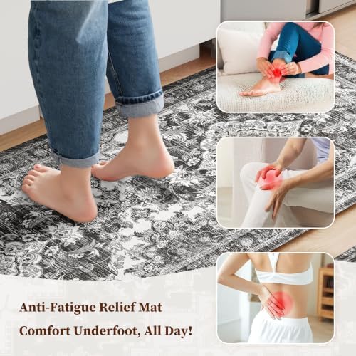 Boho Kitchen Mats for Floor 2PC Anti Fatigue Kitchen Rugs, Dark Grey - Image 3