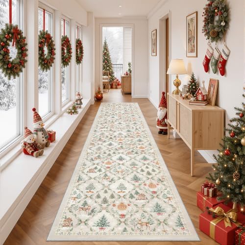 Madane Christmas Runner Rugs for Hallway 2x10, Grey Washable Kitchen Rug - Image 4