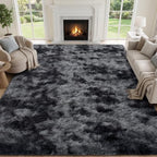 PLHXFR 9x12 Area Rugs Living Room: Fluffy Bedroom Soft Shag Rug Black Grey - Image 2