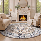 Lofus 6ft Round Area Rugs for Living Room, Vintage Boho Carpet Floral Brown - Image 4