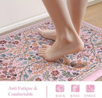 Collive Kitchen Mats for Floor, Pink Floral Rugs 17.3"x47"+17.3"x29" - Image 3