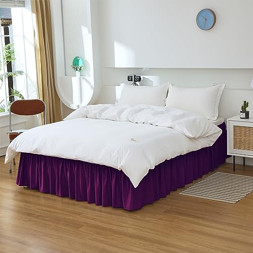 MEILA Wrap Around Elastic Bed Skirt for Twin & Full Beds, 24" Drop, Purple - Image 3
