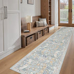 Madane Washable Runner Rugs 2x12 Long for Hallway Kitchen Soft, Blue/Gold - Image 7