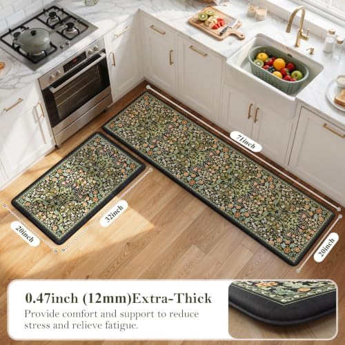 Collive Kitchen Rugs Sets of 2 Padded Kitchen Mats for Floor 20 x71+20"x32" - Image 2